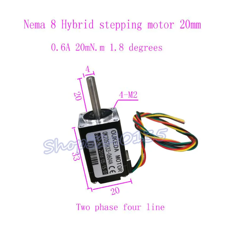 

2-phase NEMA8 stepper motor 1.8 degrees 20MM 20BYG33 0.6A 0.02NM Stepping Motor with shaft diameter 4mm * 20 mm