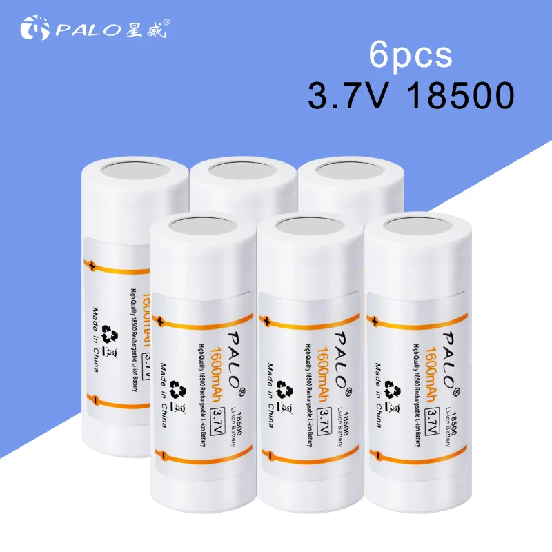 6PCS PALO 18500 Оригинальная батарея 3,7 V 1600mAh литий-ионная аккумуляторная батарея для фонарика, фар, электронных сигарет+ чехол для аккумулятора - Цвет: 6PCS
