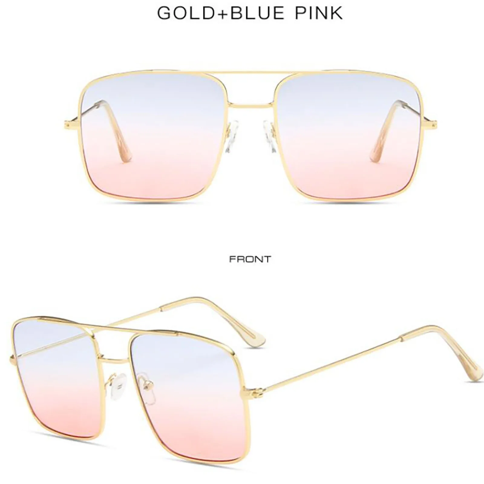 

European And American Large Frame Two-tone Double-beam Metal Sunglasses