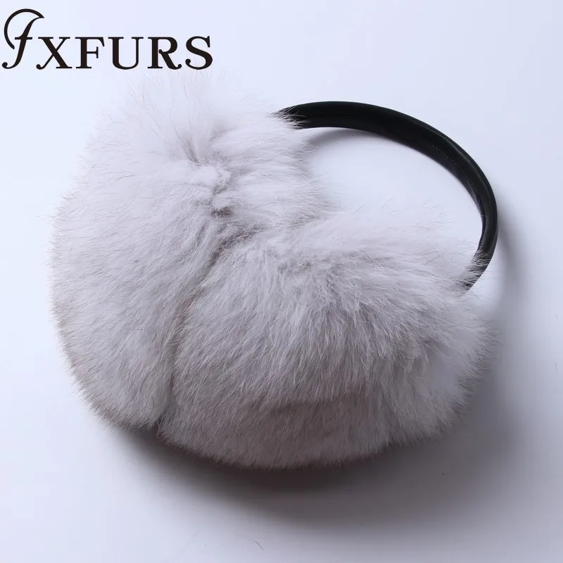 FXFURS новые модные милые объемные наушники из лисьего меха теплые меховые наушники из натурального меха с кожаной полкой для женщин защита для ушей зима
