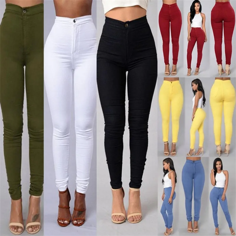 

GOOHOJIO 2021 New Spring and Autumn High Waist Cowboy Pants Women Tight Solid Color Trousers for Ladies Casual Women Jeans Pants