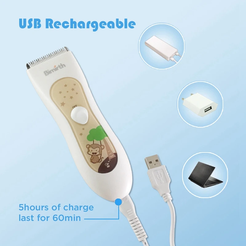 

Bimirth Children's Self-Service Hair Clipper Mute Waterproof Baby Child Electric Clipper Can Be USB Rechargeable Body Wash