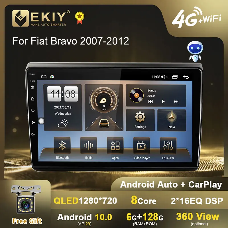 

EKIY Android 10 Autoradio For Fiat Bravo 2007 - 2012 Stereo Multimedia Video Player Navigation GPS QLED Carplay DSP No 2din DVD