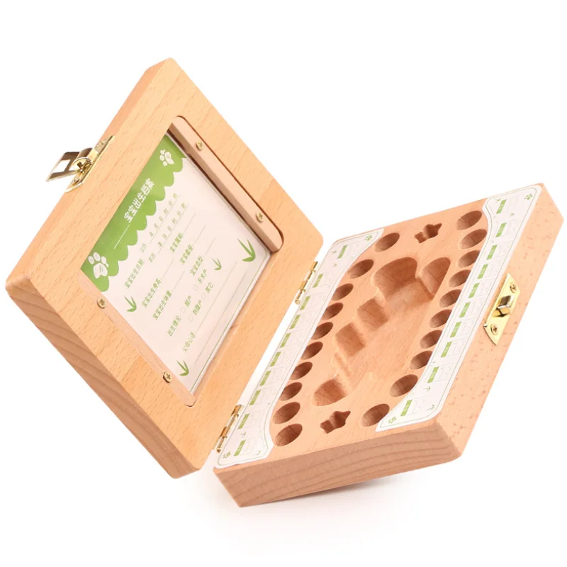 Almacenamiento de dientes de leche, marco de fotos de madera, caja de dientes de leche para pelo Fetal, organizador de Lanugo Umbilical, guardar recuerdos para beb&eacute;s, regalo-1