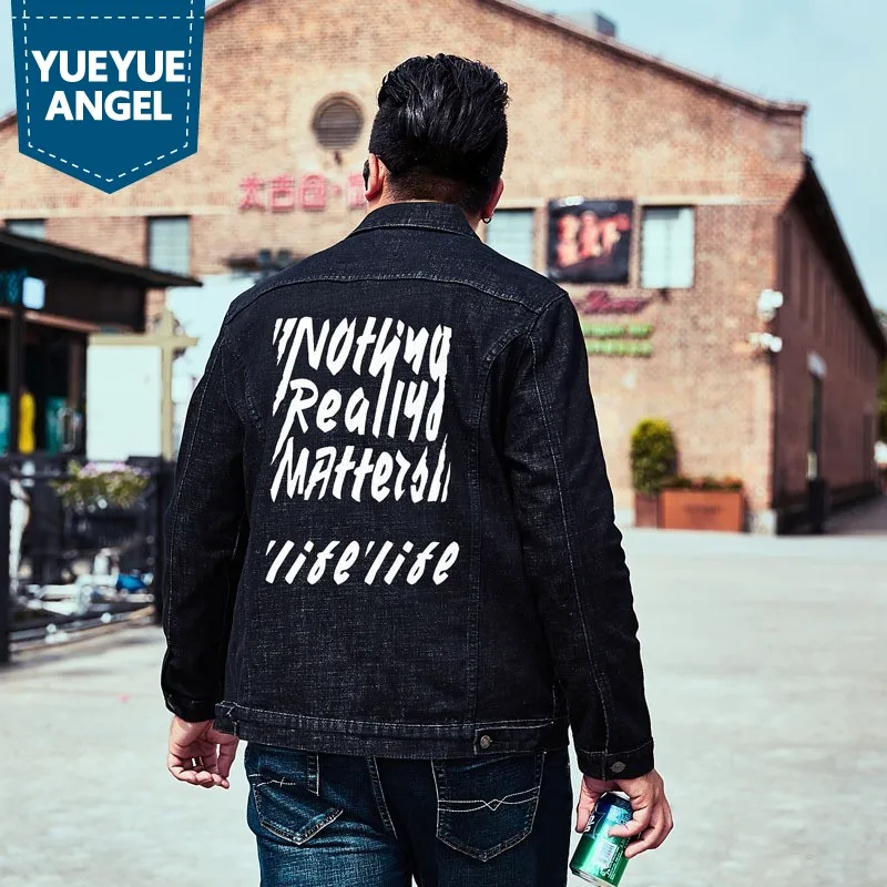 Весеннее джинсовое пальто с буквенным принтом Мужская Уличная свободная