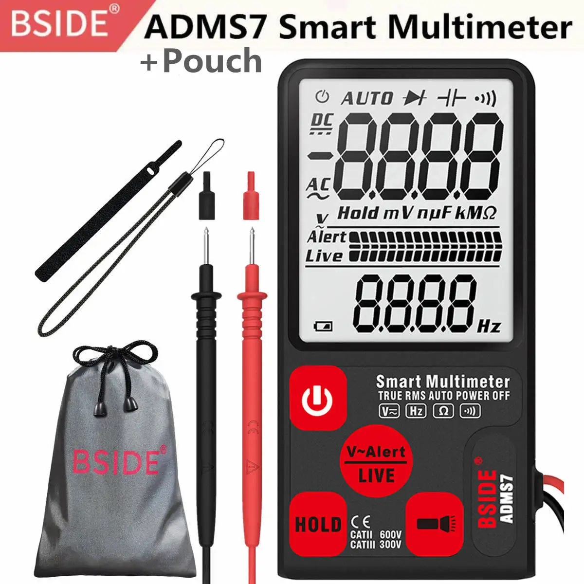 ADMS7-Pouch BSIDE ADMS7 Напряжение тестер 3,5 ''большой ЖК-дисплей цифровой Смарт мультиметр 3 он-лайн Дисплей TRMS 6000 отсчетов DMM с Аналоговая гистограмма - Цвет: ADMS7-Pouch