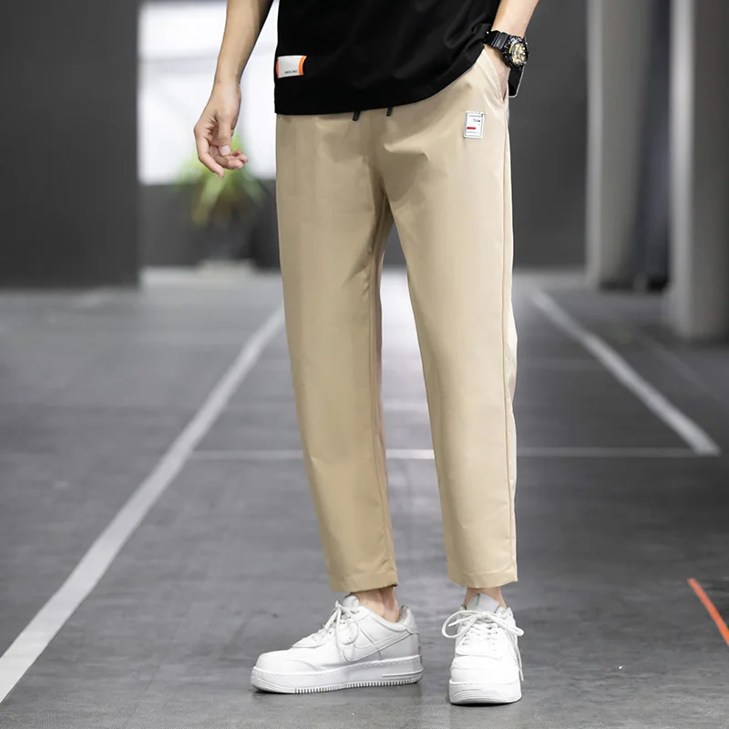 Korean Sports Men'S Summer Youth Students 2022 New Ice Thin Straight Tube Quick Drying Pants Boy Casual 9-Point Trousers