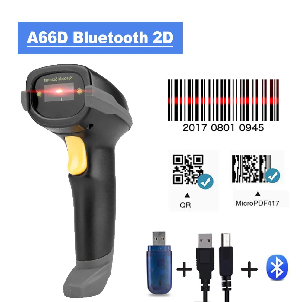 Scanner de Código de Barras Portátil de Holyhah A60d e Leitor de Código de Barras de A66d Pdf417 para Ios Bluetooth Móveis Android Ipad 1d – 2d qr