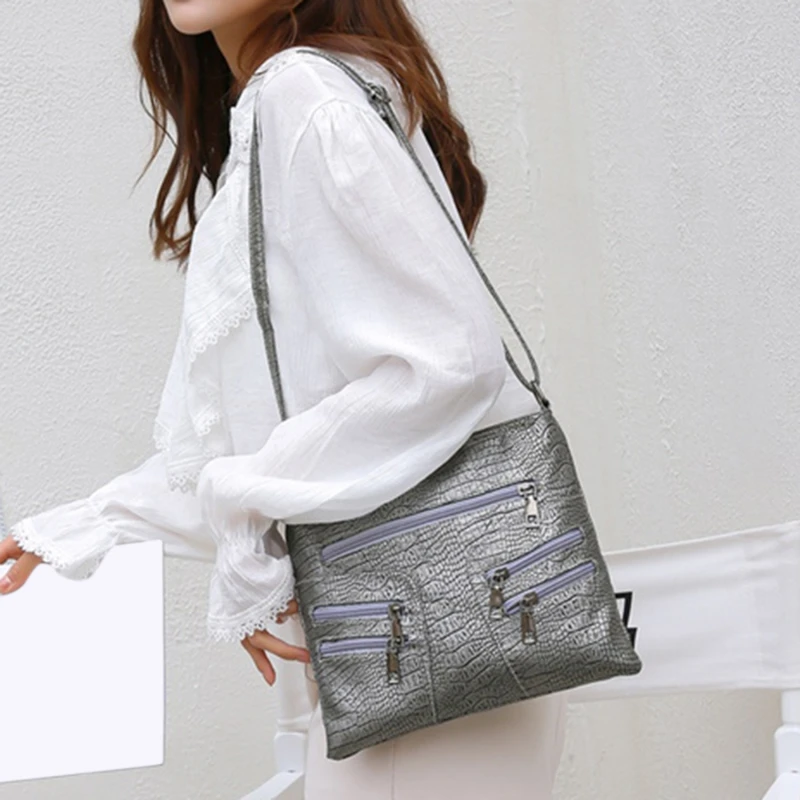 

Travelling Shopping PU Leather Bag One Shoulder Multi-Layer Handbag Ladies Female Cross Body Messenger Bag With Zipper