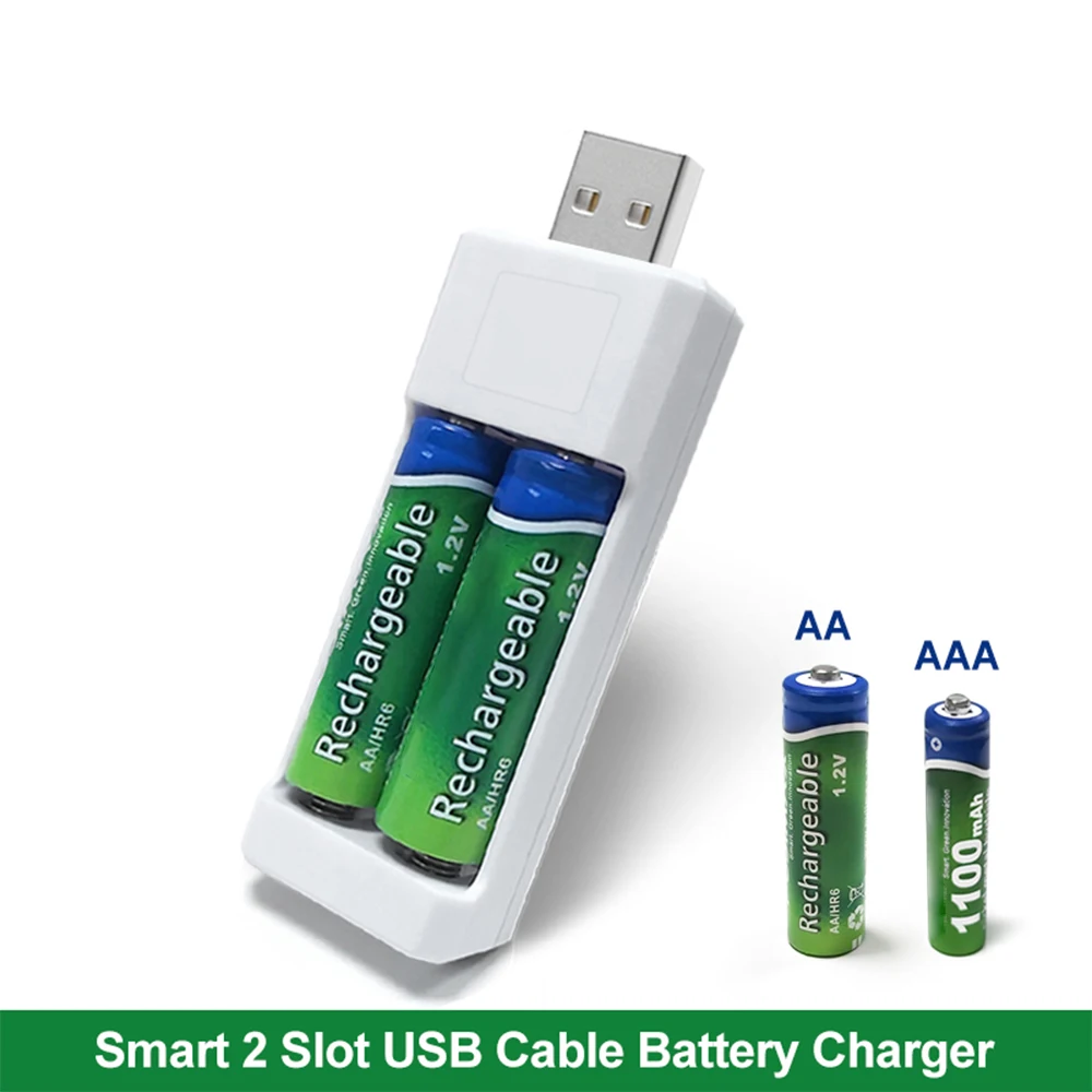 

USB Battery Charger 2 Slots For AA/AAA Rechargeable Batteries Charger For Remote Control Microphone Camera Digital Mouse