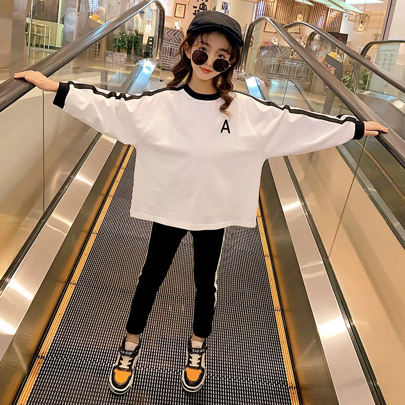 

Girls Suit Sweatshirts +Pants Cotton 2Pcs/Sets 2021 Vintage Spring Autumn Teenager Kid School Outdoor Children Clothing