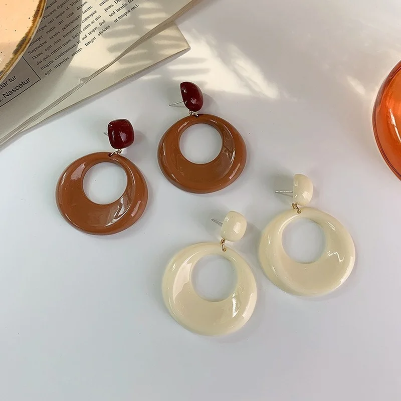 

Minar Minimalist 2 Colors Enamel Drop Dangle Earrings for Women Hollow Round Geometric Hanging Earring Korean Elegant Jewelry