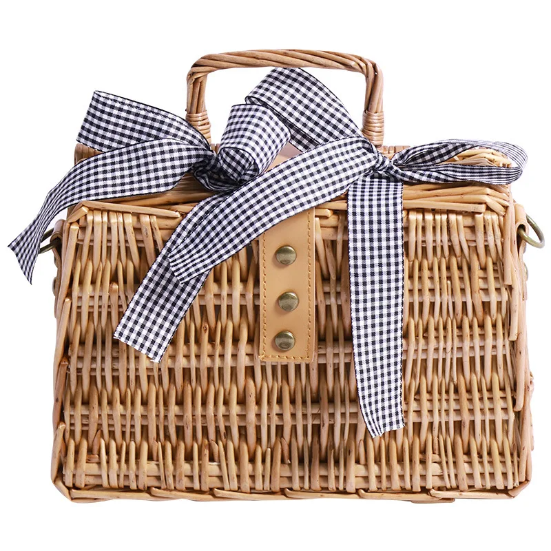 

Straw Purses and Handbags for Women Summer Rattan Beach Shoulder Bag Ladies Woven Coin Pouch Box Hand Bags Tote