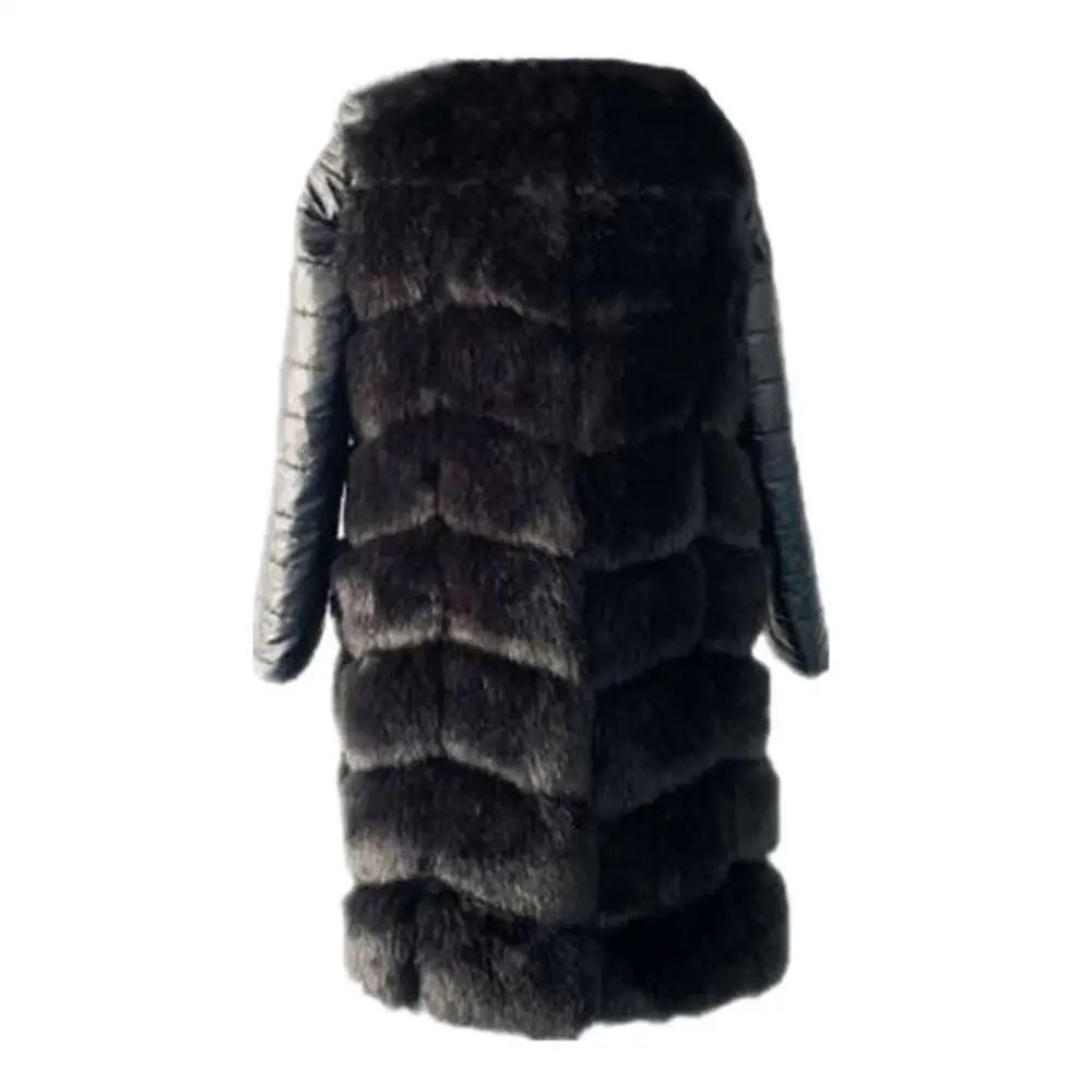 

90CM Winter Fur Jacket Outwear New Arrival Warm Women Faux Fox Fur Coat With PU Sleeve High imitation Fox Fur Jacket Outerwear
