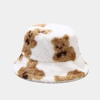 bucket hat women fluffy bear autumn winter warm holiday accessory for young lady teenagers outdoors