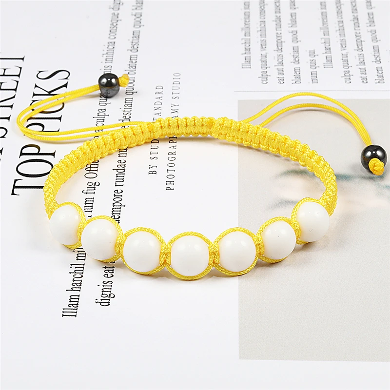 Горячая 8 мм белый фарфор натуральный камень Бусины Плетеный Браслет счастливая