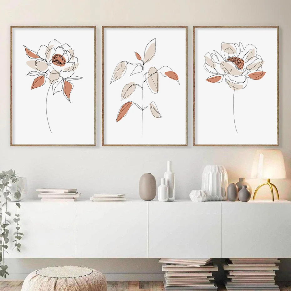 

Bohemia Minimalist Beige Peony Floral Poster Canvas Painting Wall Art Prints Pictures Living Room Modern Home Interior Decor