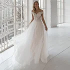 Свадебные платья а-силуэта в богемном стиле, элегантное платье с коротким рукавом, бусинами и жемчужинами, с аппликацией, блестящее элегантное платье с круглым вырезом