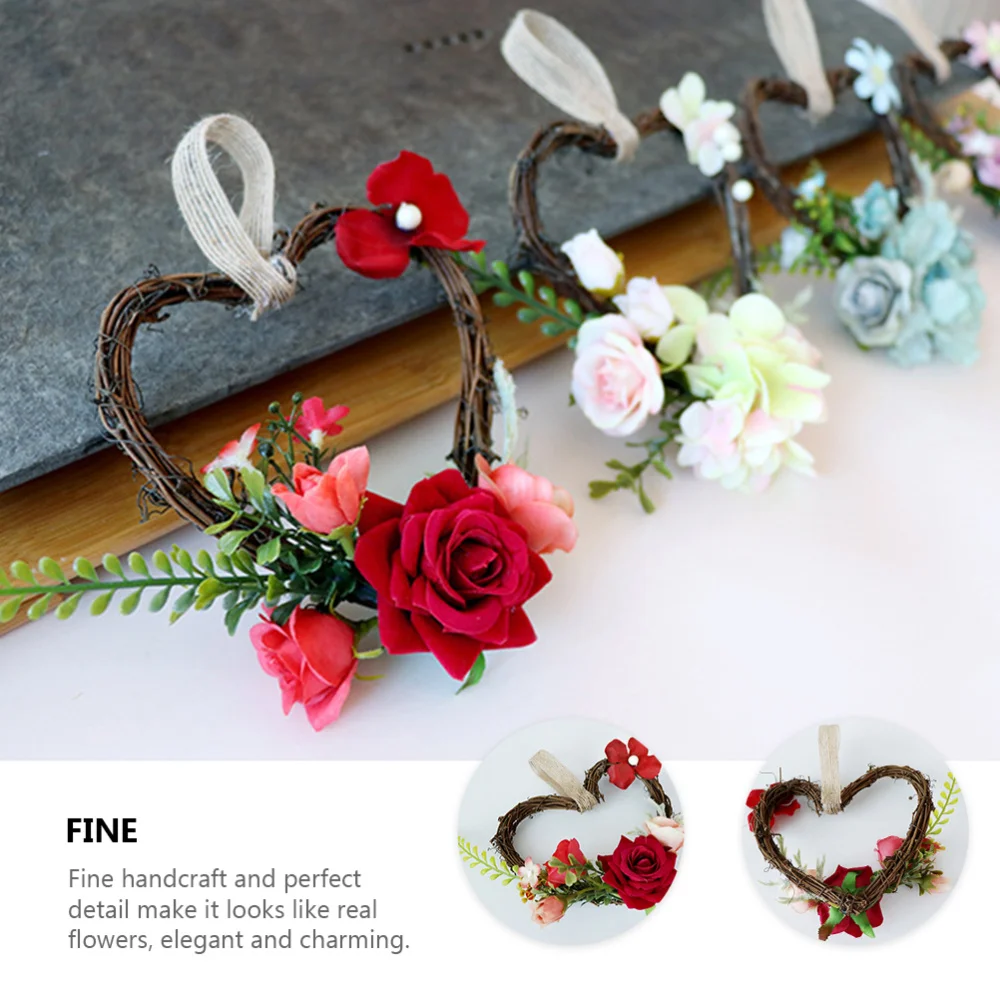 

1Pc Simulated Rose Heart Wreath European Door Ornament Wedding Supplies