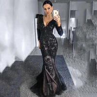 V Neck Long Prom Party Gowns Custom Made Prom Gowns Mermaid Formal Evening Dress Long Sleeve Sexy 2022