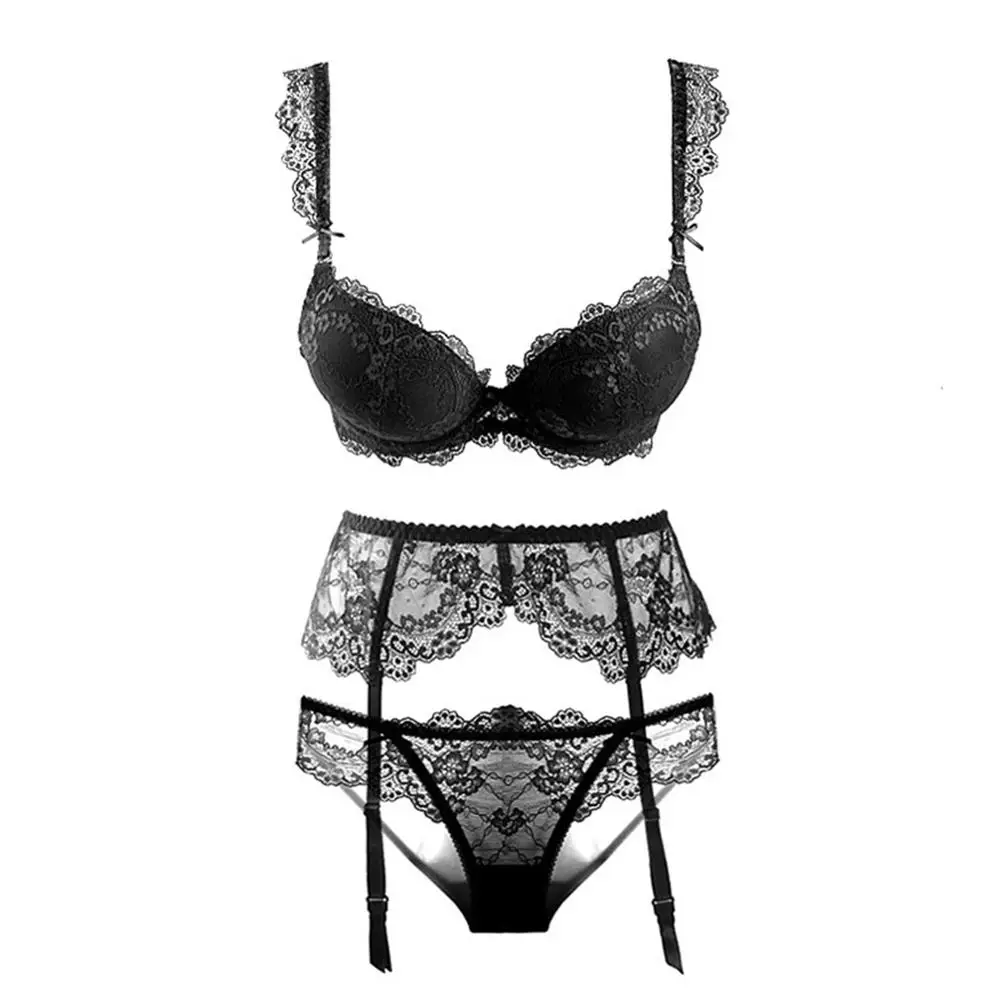 CYHWR сексуальное кружевное однотонное нижнее белье искушение черный пуш-ап три