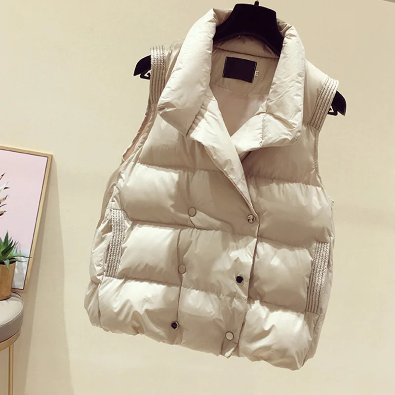 HFB8646 Beige Зимний хлопковый женский жилет без рукавов с стоячим воротником осеннее пальто для женщин модные студенческие повседневные теплые пальто - Цвет: HFB8646 Beige