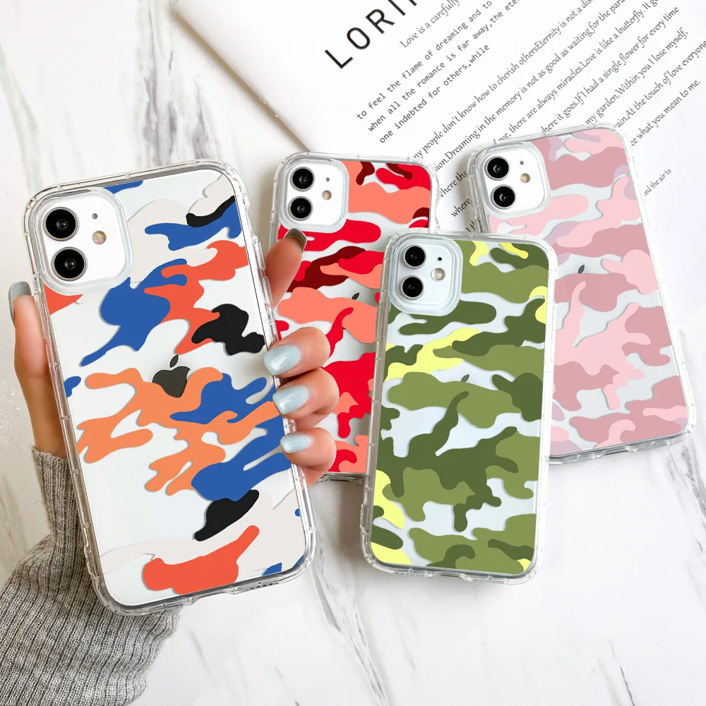

Camouflage Case For iPhone 13 11 Coque 12 Pro Max Case Airbag Silicone Apple XR 7 8 6 6s Plus X XS Max SE 2020 12 13 Mini Bumper
