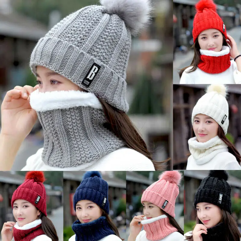 Женская зимняя шапка-шейный платок 2 шт. уличный теплый вязаный головной убор