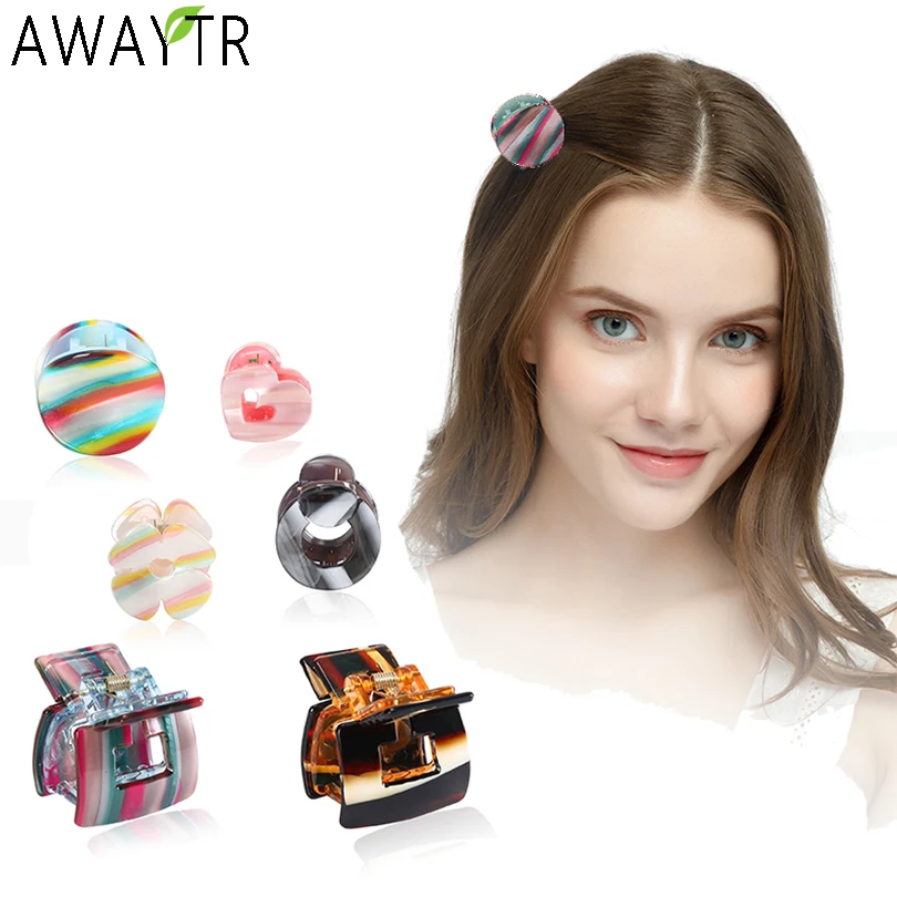 Женские акриловые заколки для волос AWAYTR с мраморным узором геометрические