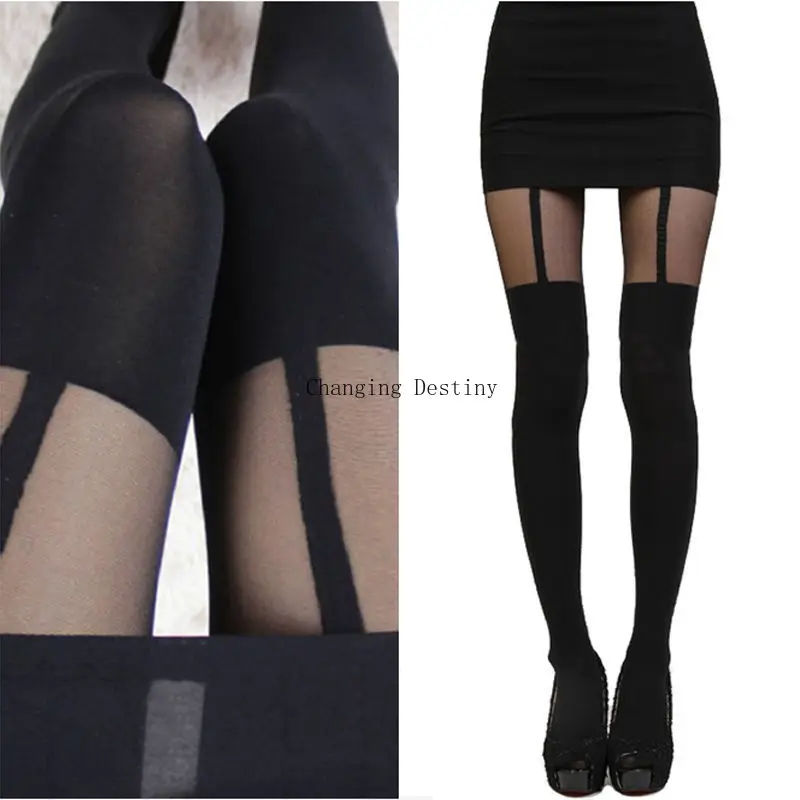 Модные сексуальные женские соблазнительные прозрачные колготки на подтяжках