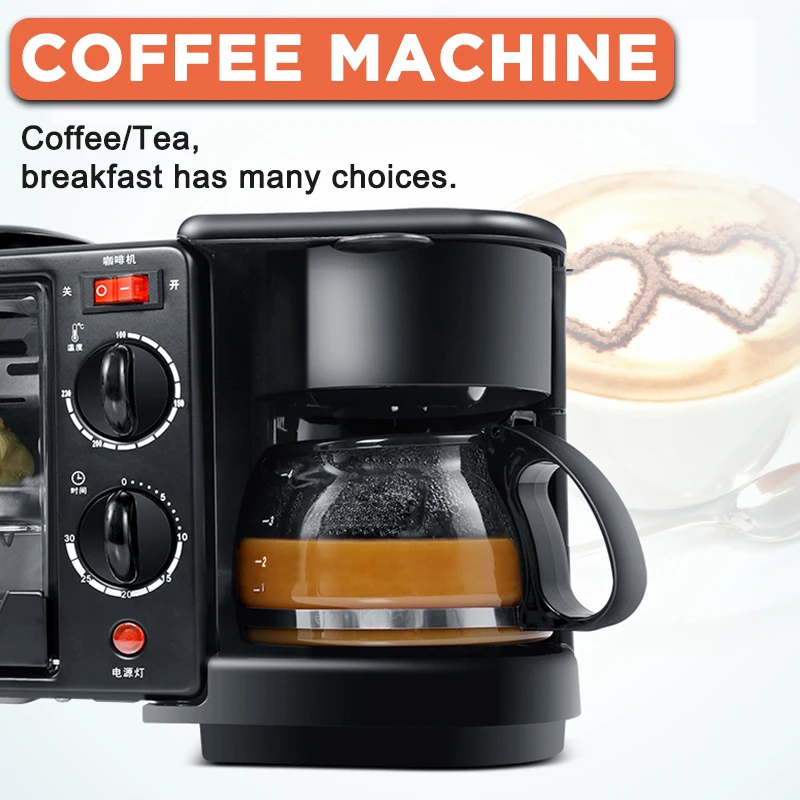 3 in 1 breakfast machine multifunction drip coffee maker electric oven frying pan toaster pizza bread grilled chicken wings free global shipping