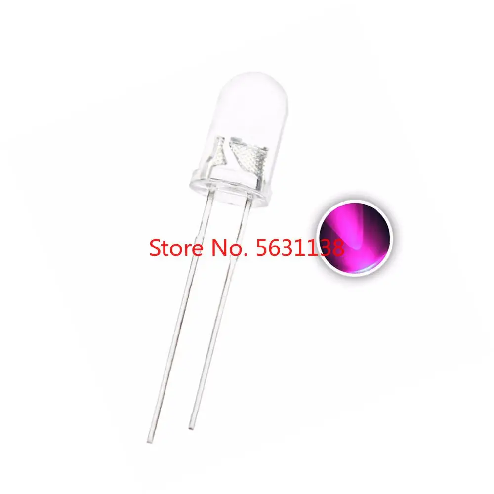 

100pcs 5mm Pink chip LED Water Clear Lens Light Round 20mA 3V Transparent Lamp Through Hole DIP leds Emitting Diode wholesale