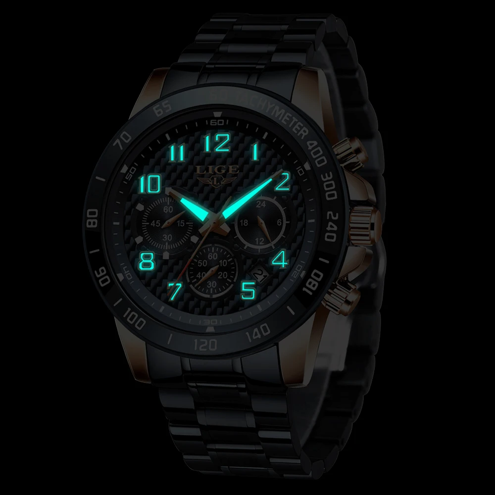LIGE 2020 новые модные черные мужские часы лучший бренд роскошные спортивный