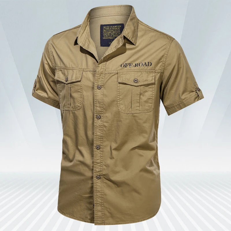 Рубашка мужская с короткими рукавами брендовая Повседневная рубашка-карго в
