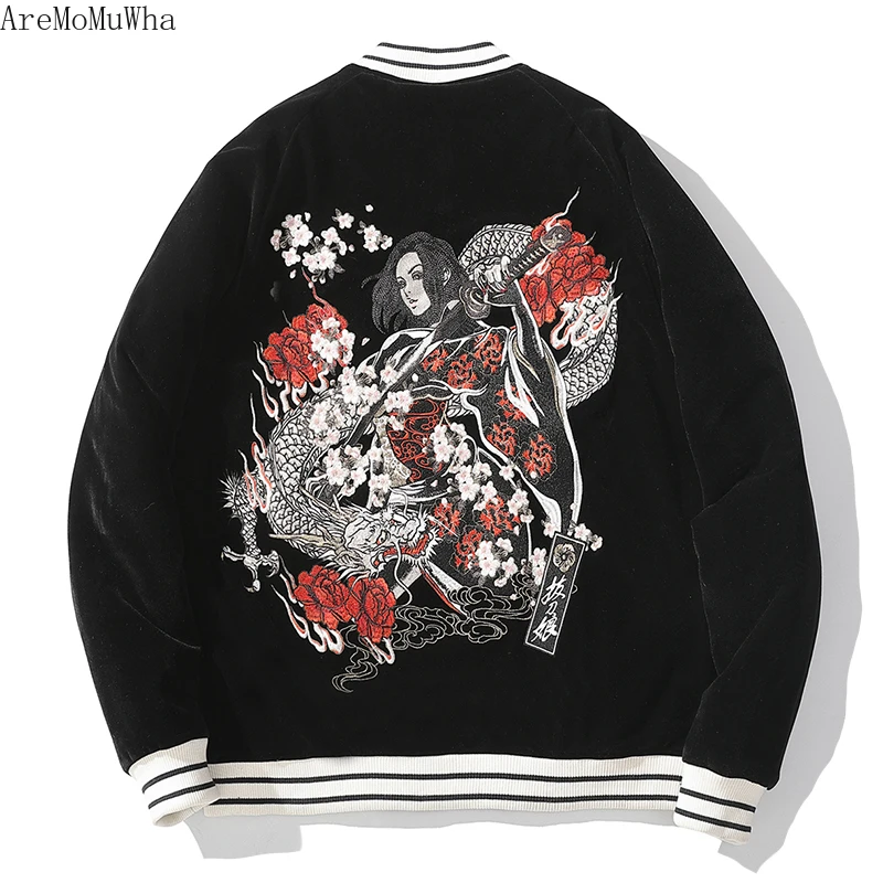 New Embroidery Yokosuka Cotton-padded Sword Girl Men's Women's Couples Japanese Brand Retro Rock Cotton-padded Clothes M-3XL