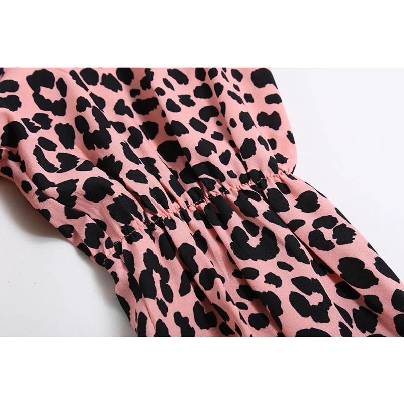 

Mozision Leopard Print Pleated Dress For Women O Neck Full Sleeve Mid-length Dresses Ladies 2021 New High Waist Printed Vestidos