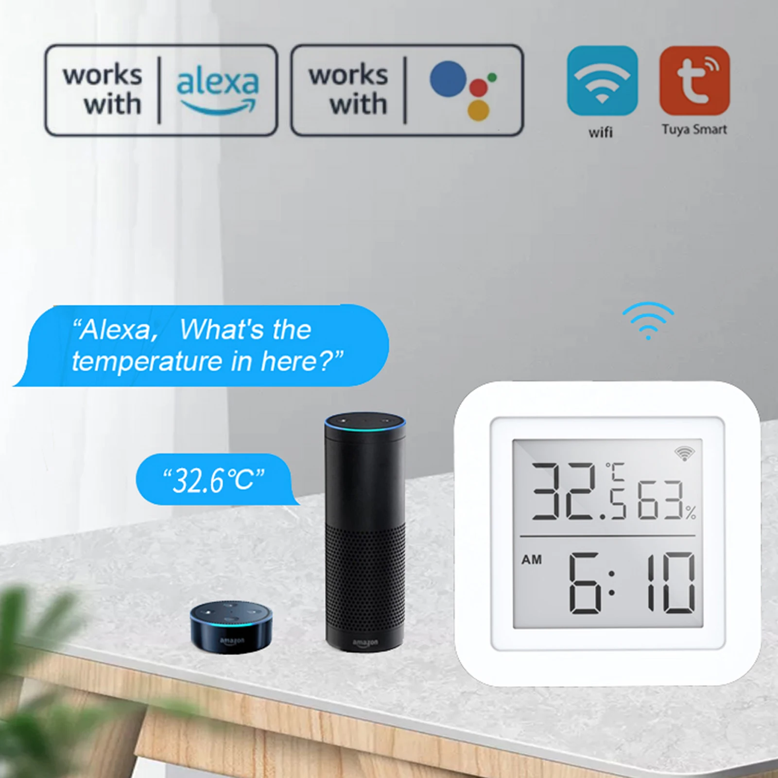 Wi-Fi ЖК-экран Tuya USB-источник питания интеллектуальные датчики ℉/℃ дисплей