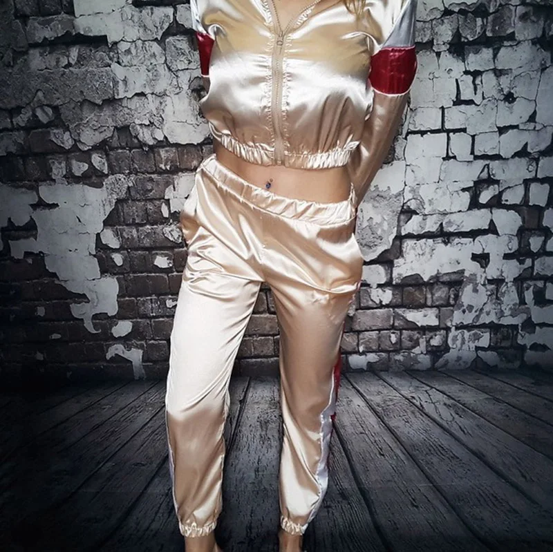 HAHASOLE Sportswear Fashion Splice Women Two Pieces Sport Suit Set Zipper Yoga Set Elastic Drawstring Pants Tracksuits HWA4229-4