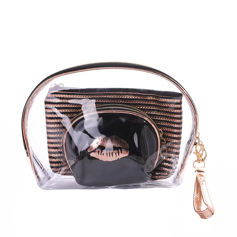 

PVC Three-piece Cosmetic Bag 2021 New Color Ladies Cosmetic Storage Bag Transparent Waterproof Bright Face Wash Bag