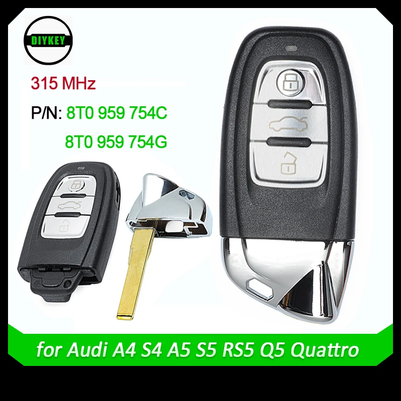DIYKEY 315MHz 8T0959754C/ 8T0959754G Modified as for Lamborghini 3 Btn Smart Remote Key Fob for Audi A4 S4 A5 S5 RS5 Q5 Quattro