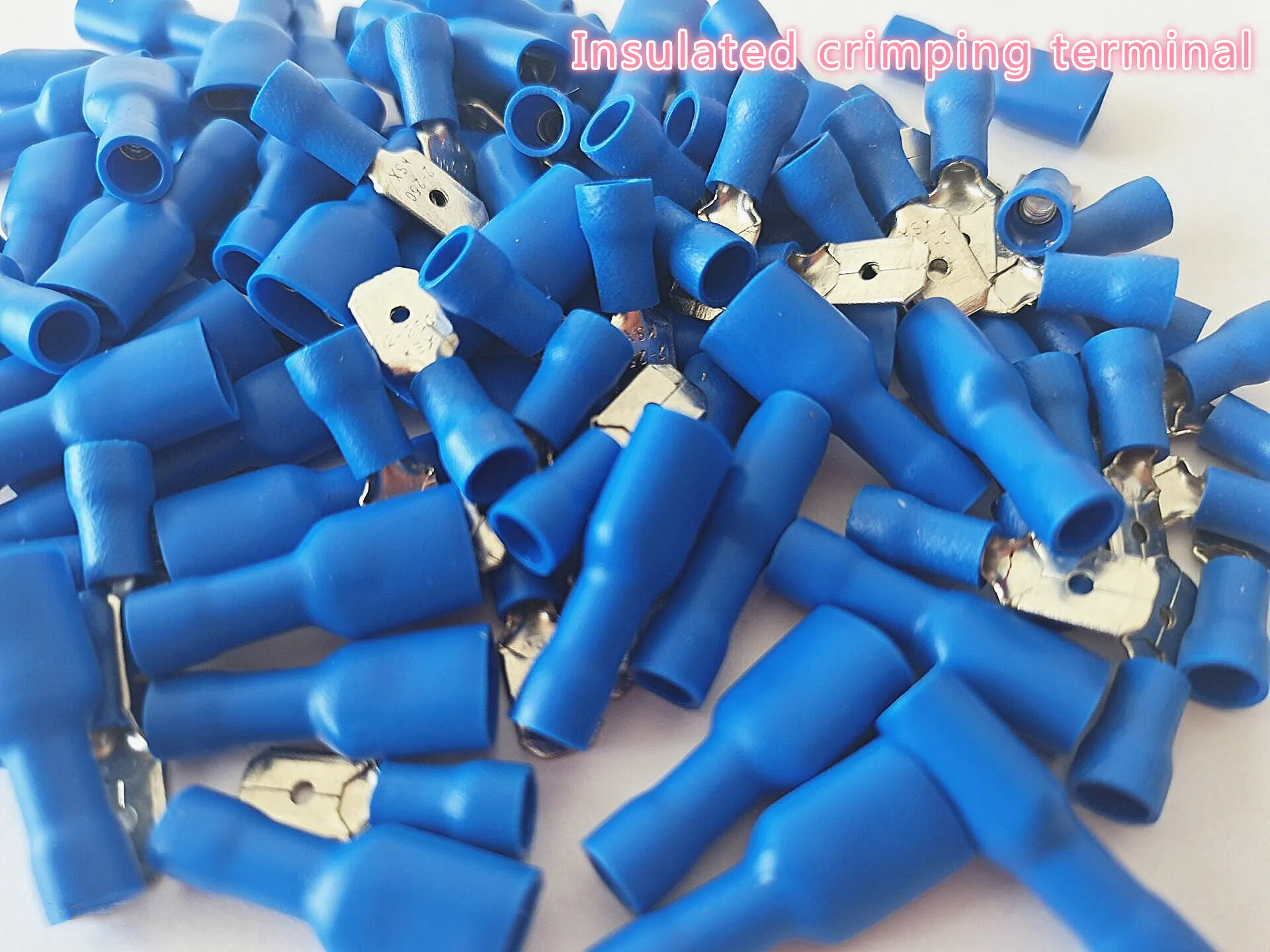 

50pcs blue insulated flat fast wire spring connector crimping wire and cable connector terminal male/female-FDFD2-250 / MDD2-250