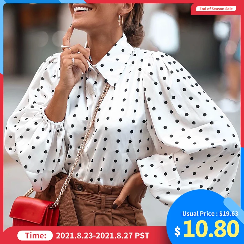 Рубашка Celmia Женская с воротником фонариком элегантная офисная Свободная белая