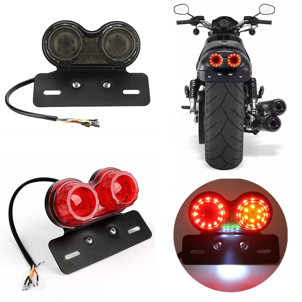 

Universal Motorcycle LED Light Dual Turn Signal Brake License Plate Integrated Light Flash Taillight Modified Lamp with wires