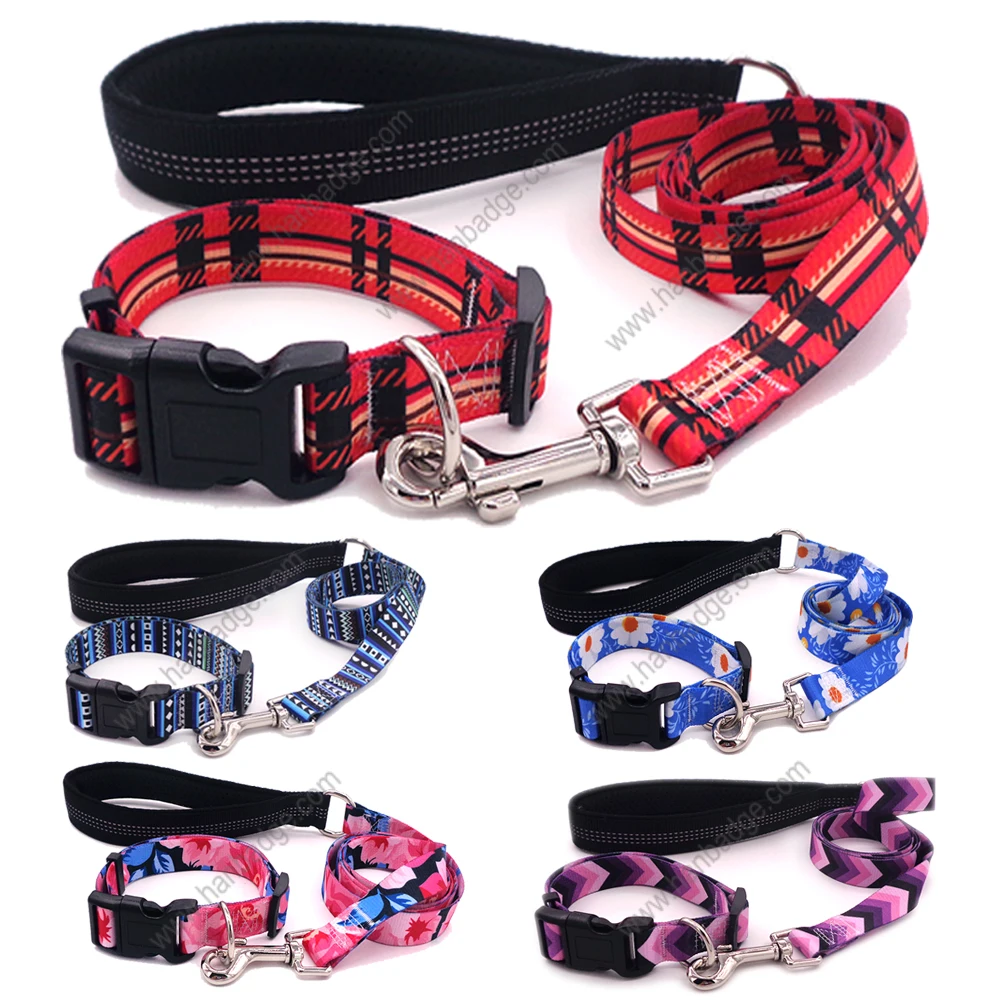 

Customized Pet Dog Collar And Leash With Reflective Handle Custom Logo