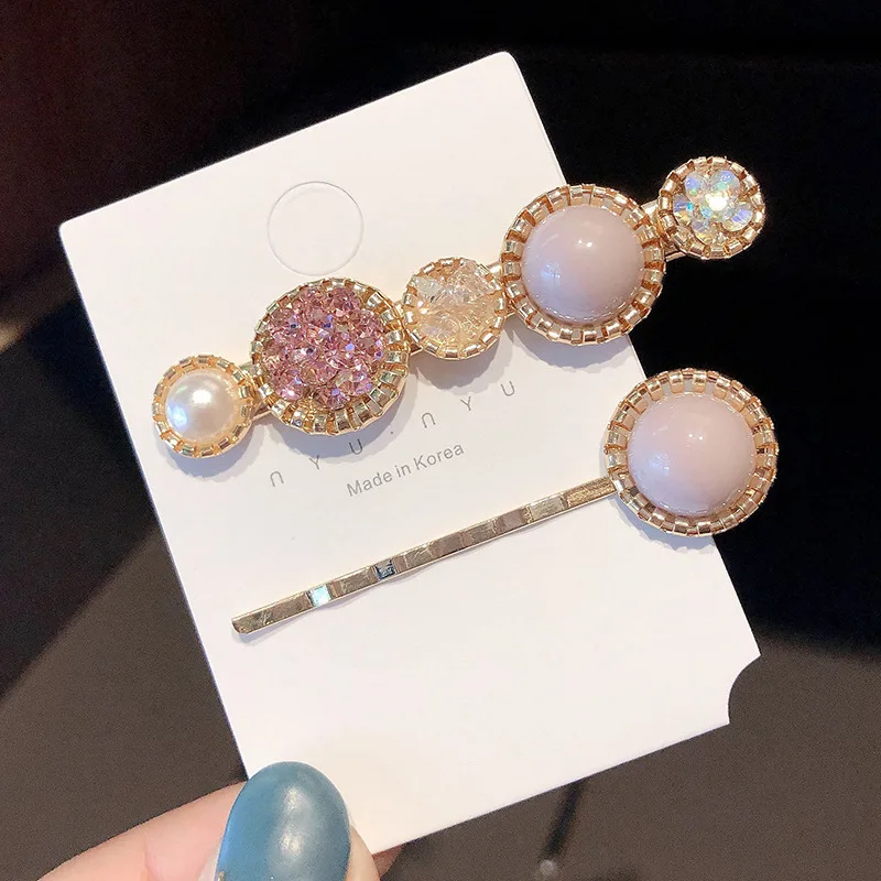 

2019 Fashion Korea Crystal Rhinestones Hair Clips Girls Hairpins Geometric Round Hairgrip Women Barrette Hair Accessories