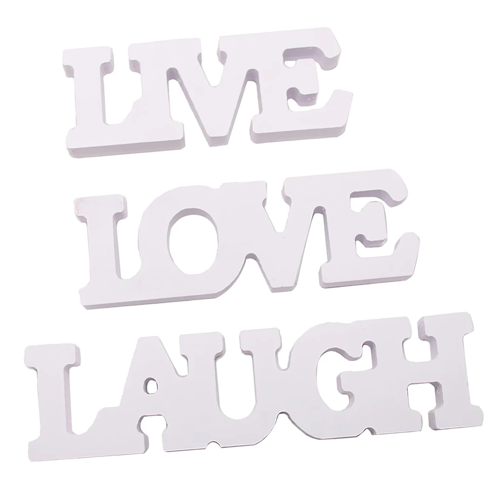 

3Pcs White Wood Cutout Sign LAUGH LIVE LOVE Wall Decoration Gift for Couples