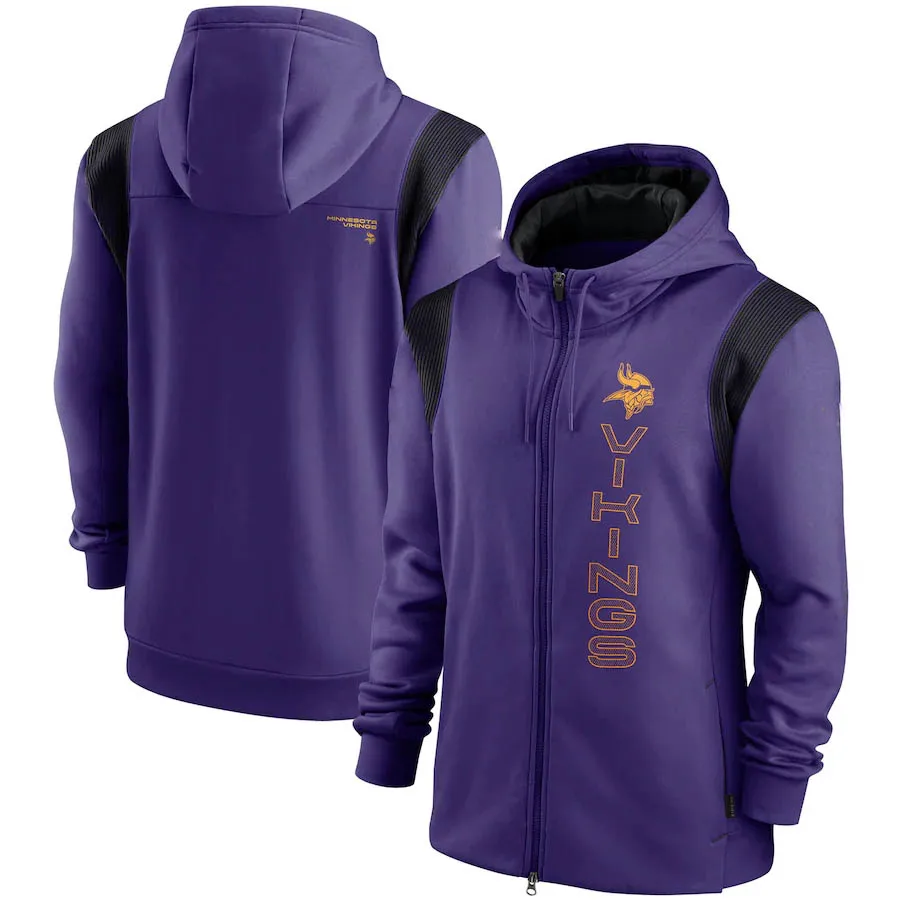 

Minnesota men Sweatshirt Vikings Sideline Team Performance Full-Zip Autumn Jackets coat American Football zip up Hoodie Jacket