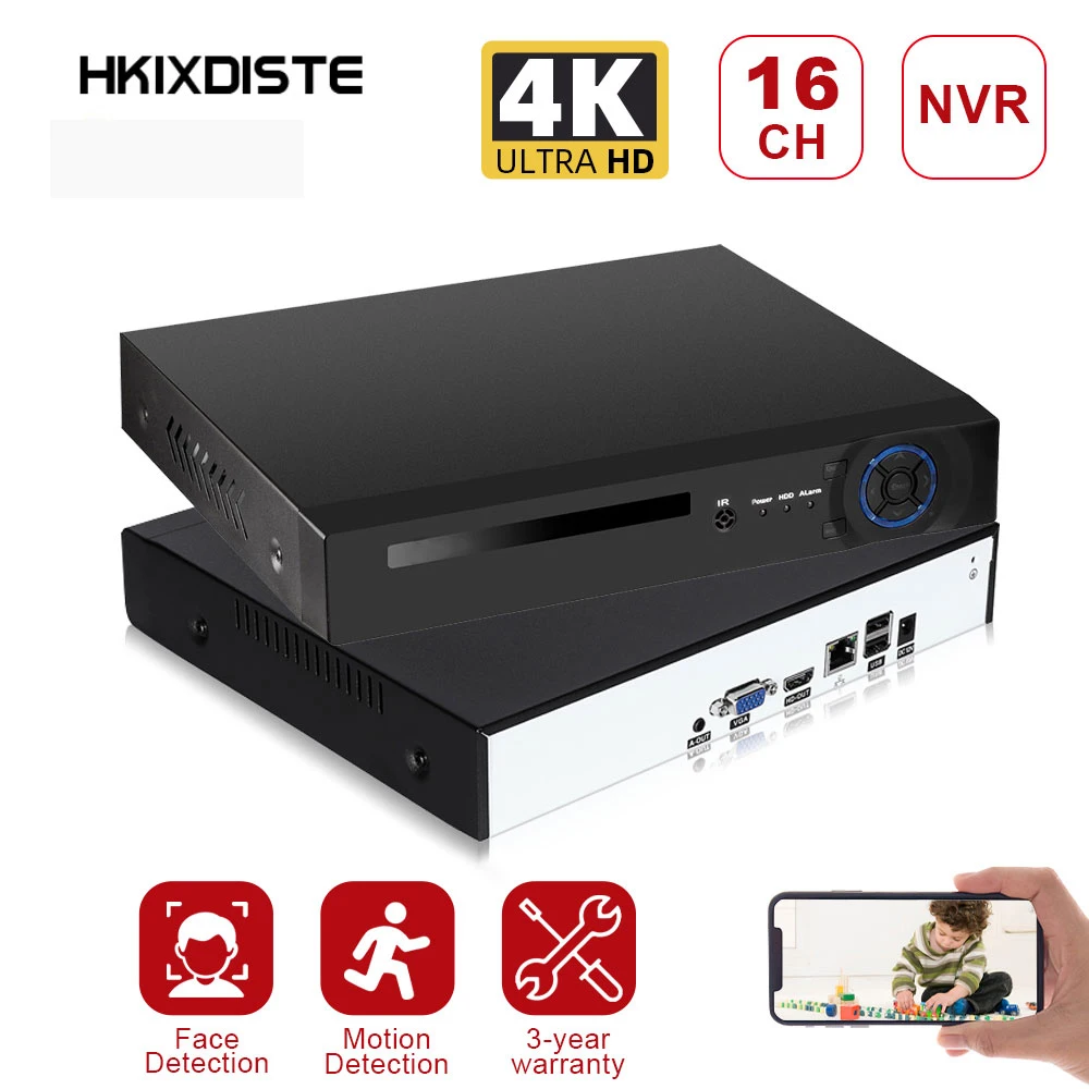 

HKIXDIST 4K NVR H.265 HEVC 16CH NVR для 8MP/5MP/4MP/3MP/2MP IP-камеры, металлический сетевой видеорегистратор P2P для системы видеонаблюдения