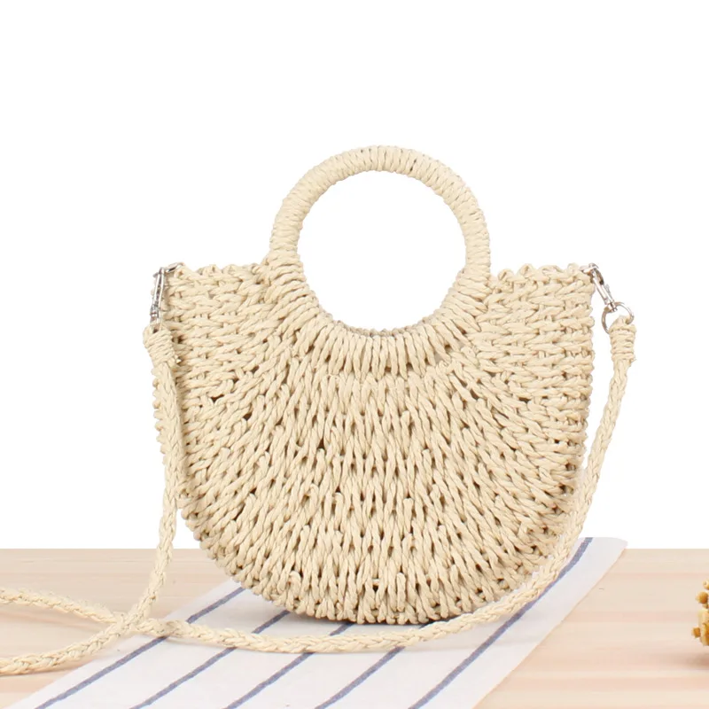 

Yogodlns Handmade Half-Round Rattan Woven Straw Bag Summer Women Messenger Crossbody Bags Girls Small Beach Handbag 2020