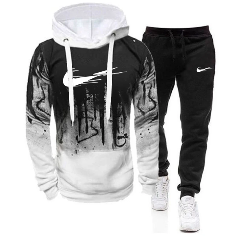 

2Pcs/Set Men's Sportswear Sets 2021 Autumn Winter Hoodies Thick Male Casual Tracksuit Men 2 Piece Sweatshirt + Sweatpants Set